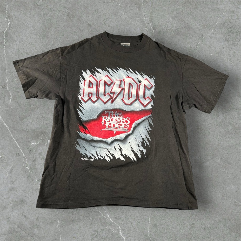Vintage AC/DC Shirt Mens XL Black 1990 The Razors Edge US Tour Brockum Rock Band